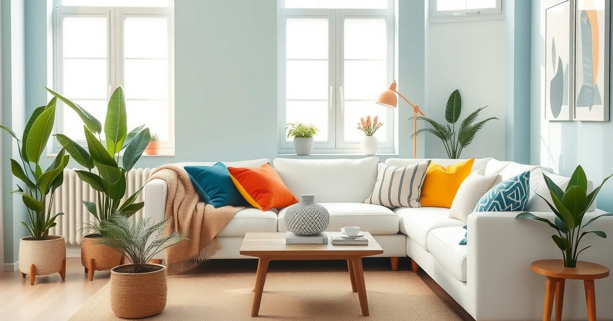 sala de estar aconchegante com paredes azul claro