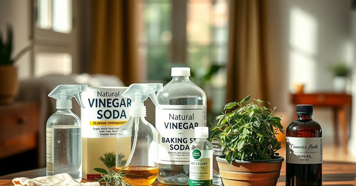 produtos de limpeza naturais em mesa de madeira