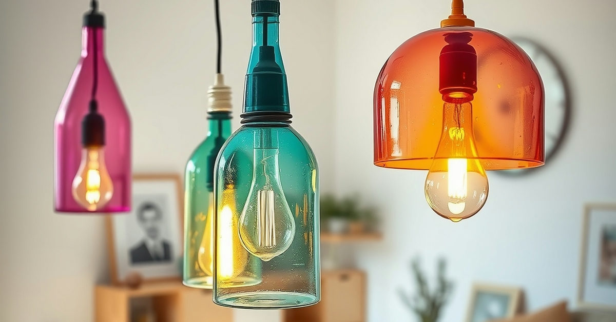 luminárias criativas feitas com garrafas PET coloridas