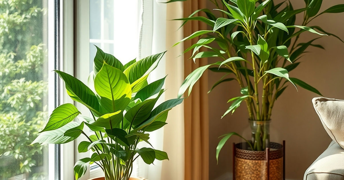 sala com plantas da sorte em vasos elegantes